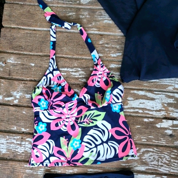 Jantzen Navy Tropical Tankini Top EUC - Picture 2 of 8
